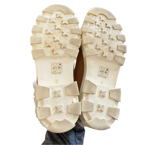 Free People Boots Womens Size 8 FR x FP Vegan Suede Fuzzy Slip On Camel Cream - Picture 8 of 13